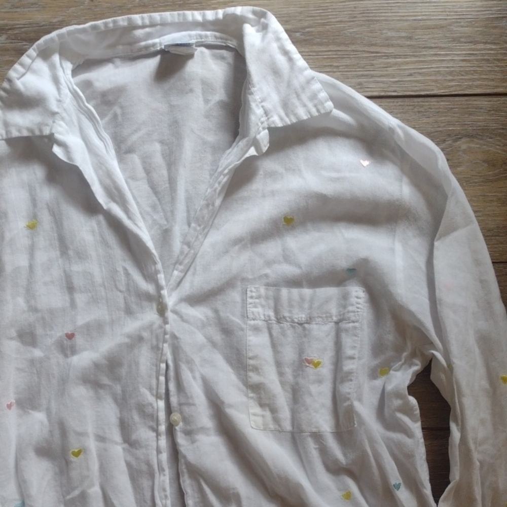 White Button Down Shirt with Heart Accents